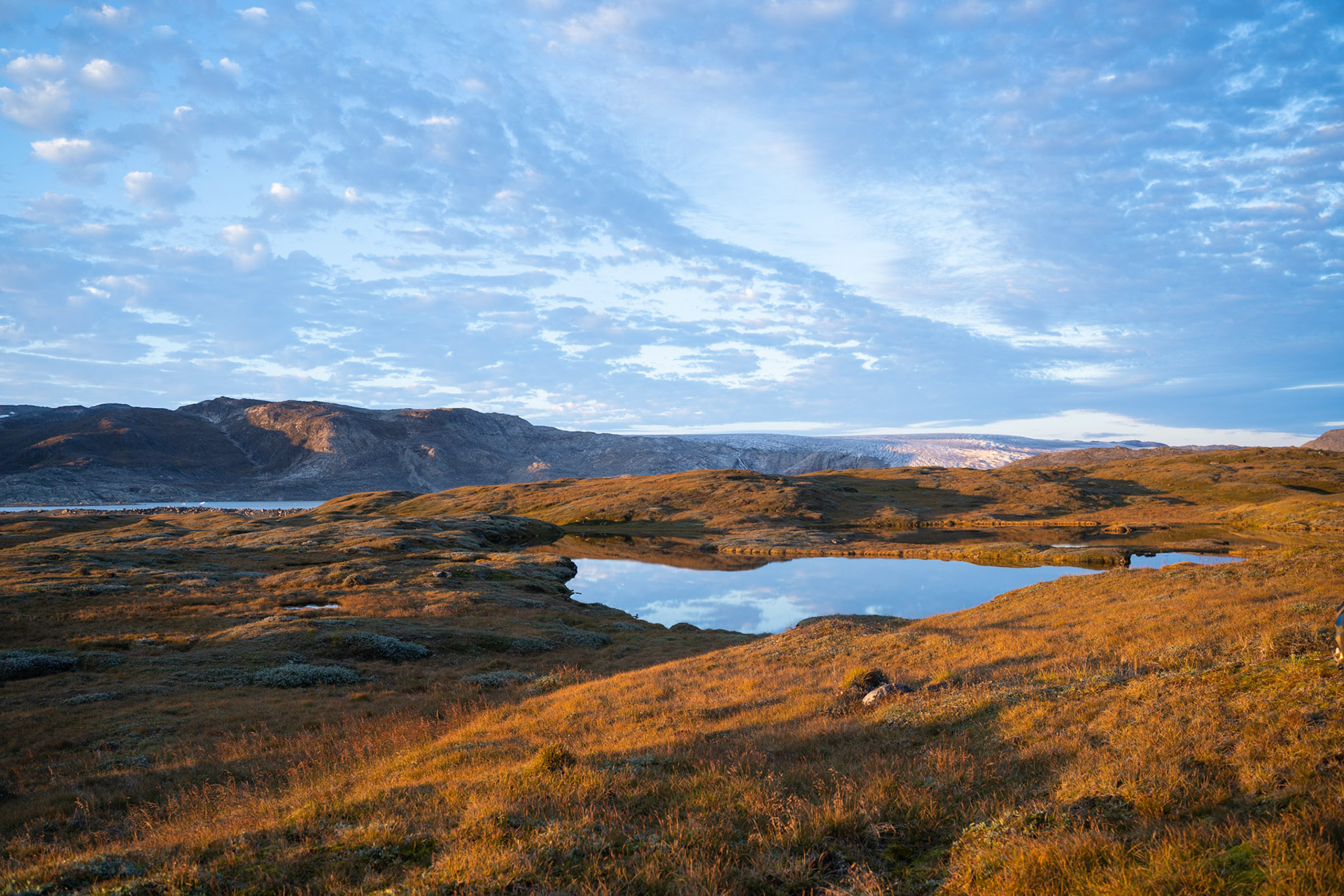 Reflective pond on our hike back to the station. We ended up getting back way past dark, but had the northern lights above us to keep us company, and Freyja on top of the final ravine calling out a whistle to guide us.