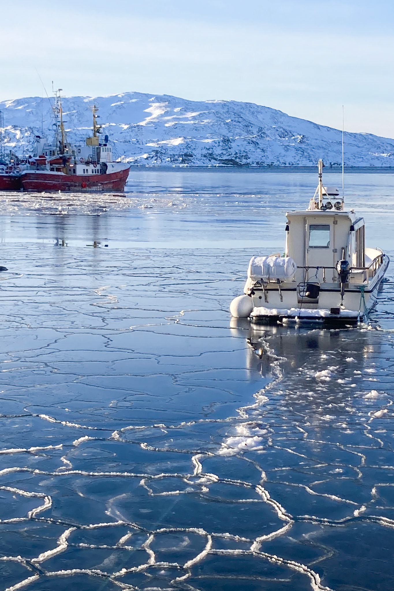 The harbor in March, with the ice breaking. (Taken on my phone)