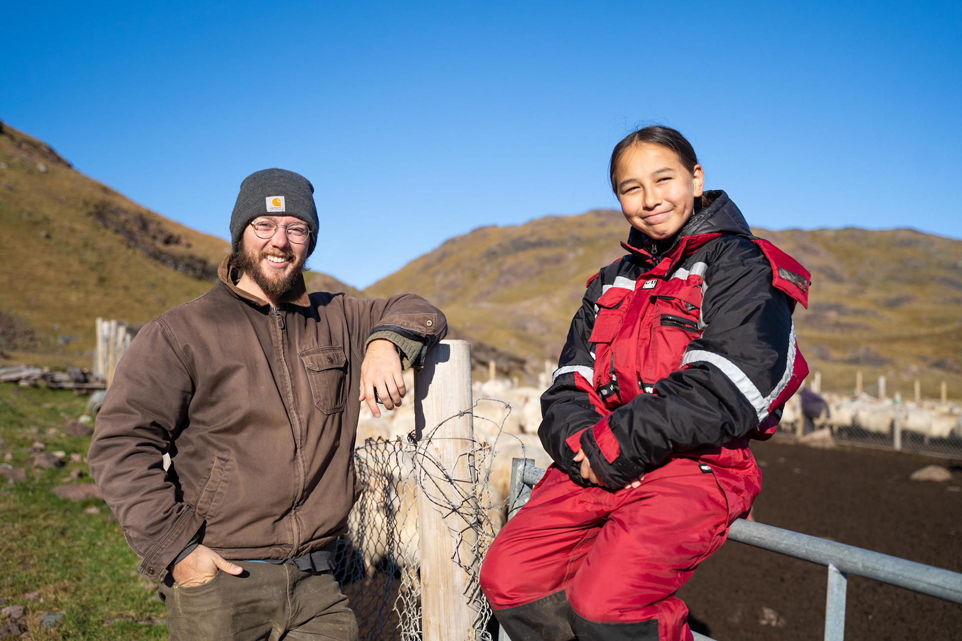 Carson and Kira outside of the pen at Inneruulalik.