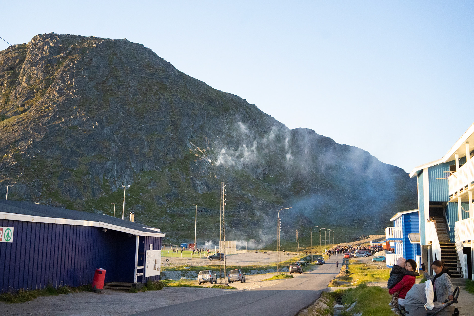 Fireworks outside the sports hall on National Day.