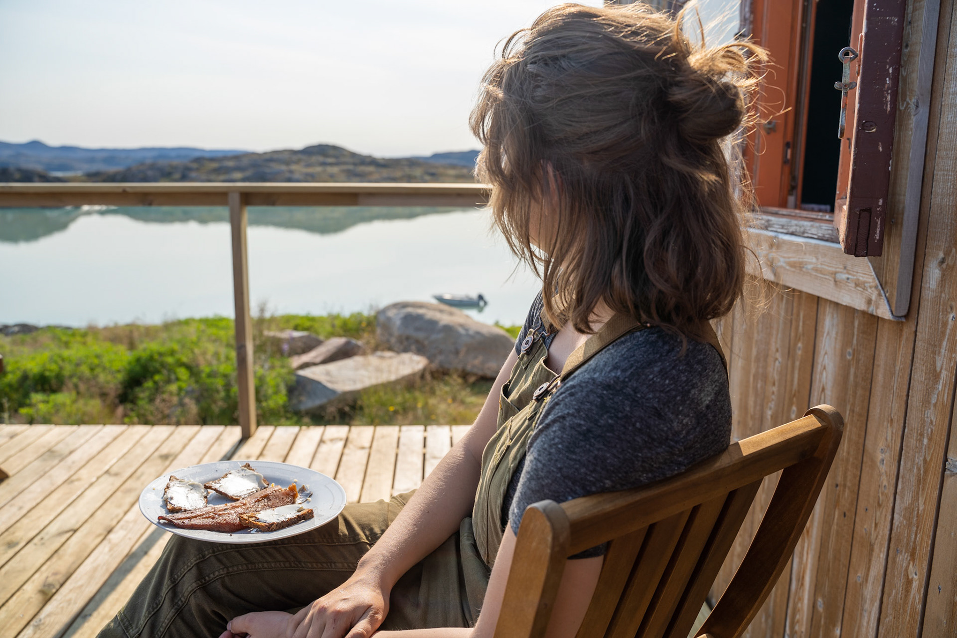 What a moment... enjoying rye bread, cream cheese, and smoked char on the porch. (Photo by Carson Brown)
