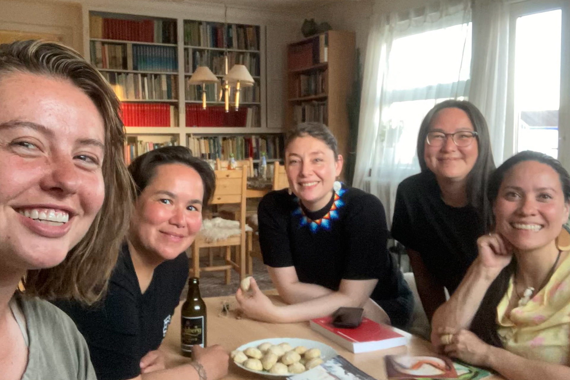 Myself, Aka, Ivalo, Sikkersoq, and Sarah enjoying cookies and long chats. (Taken on my phone)