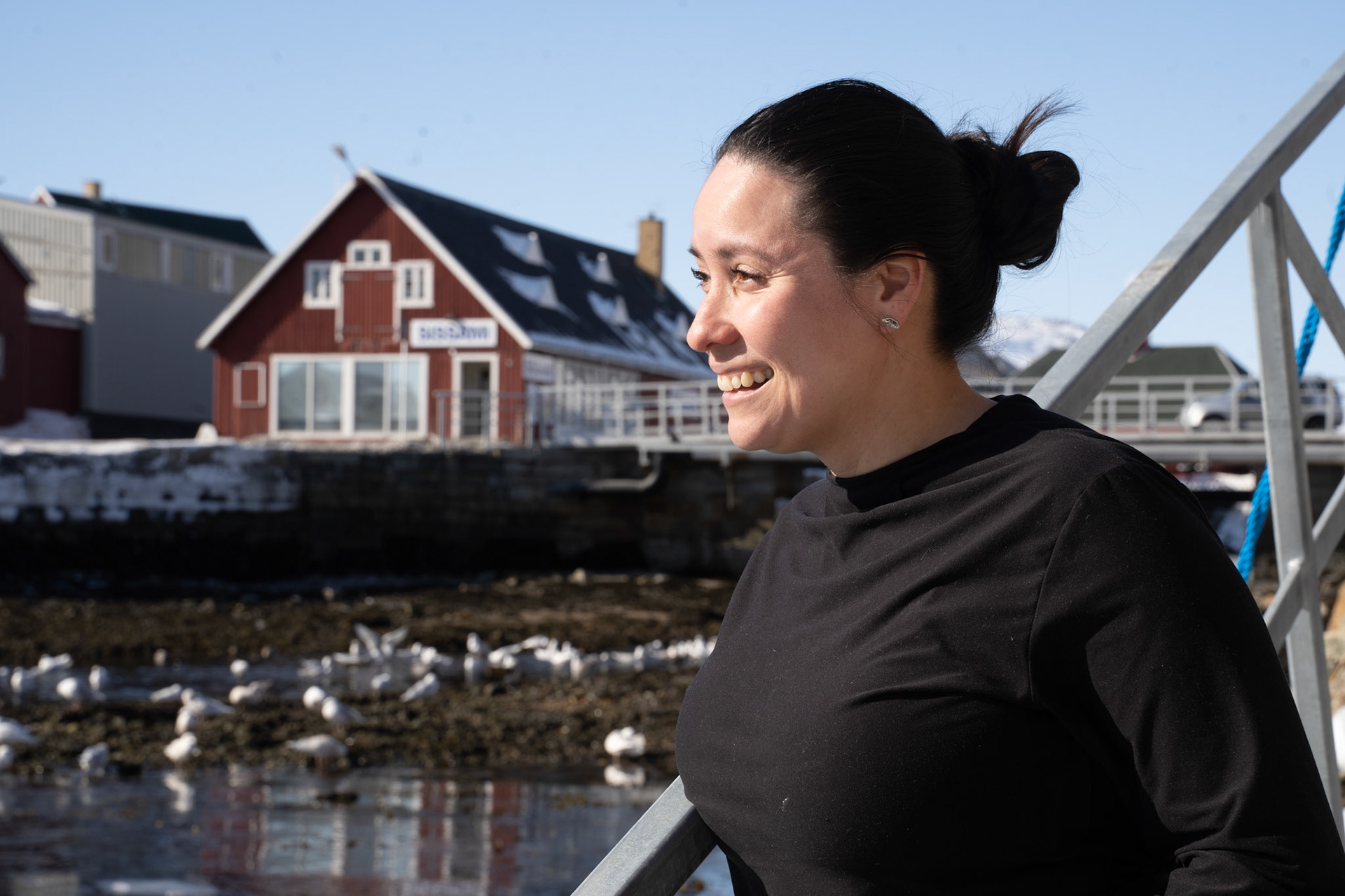 Sarah, the tourism manager for south Greenland who was absolutely essential in helping me plan this fellowship. We went to check out Jens Peter, a fisherman hunter, at the docks.
