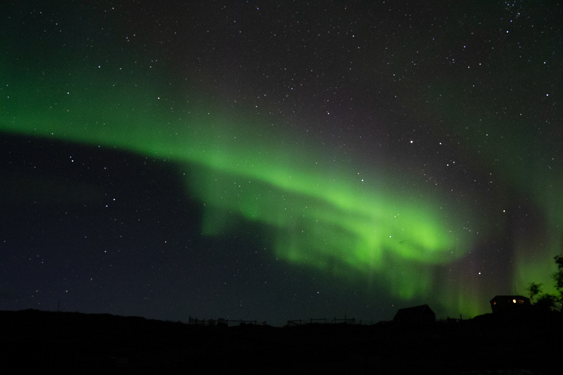 Northern lights outside at Isortoq Reindeer Station. (Photo by Carson Brown)