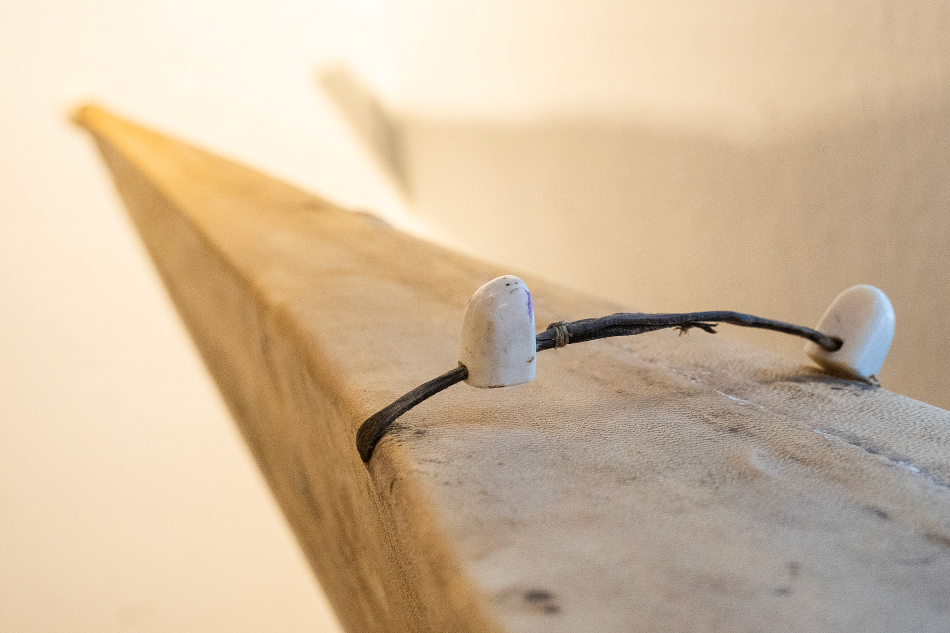 Sealskin qajaq with bone accents in the Qaqortoq Museum.