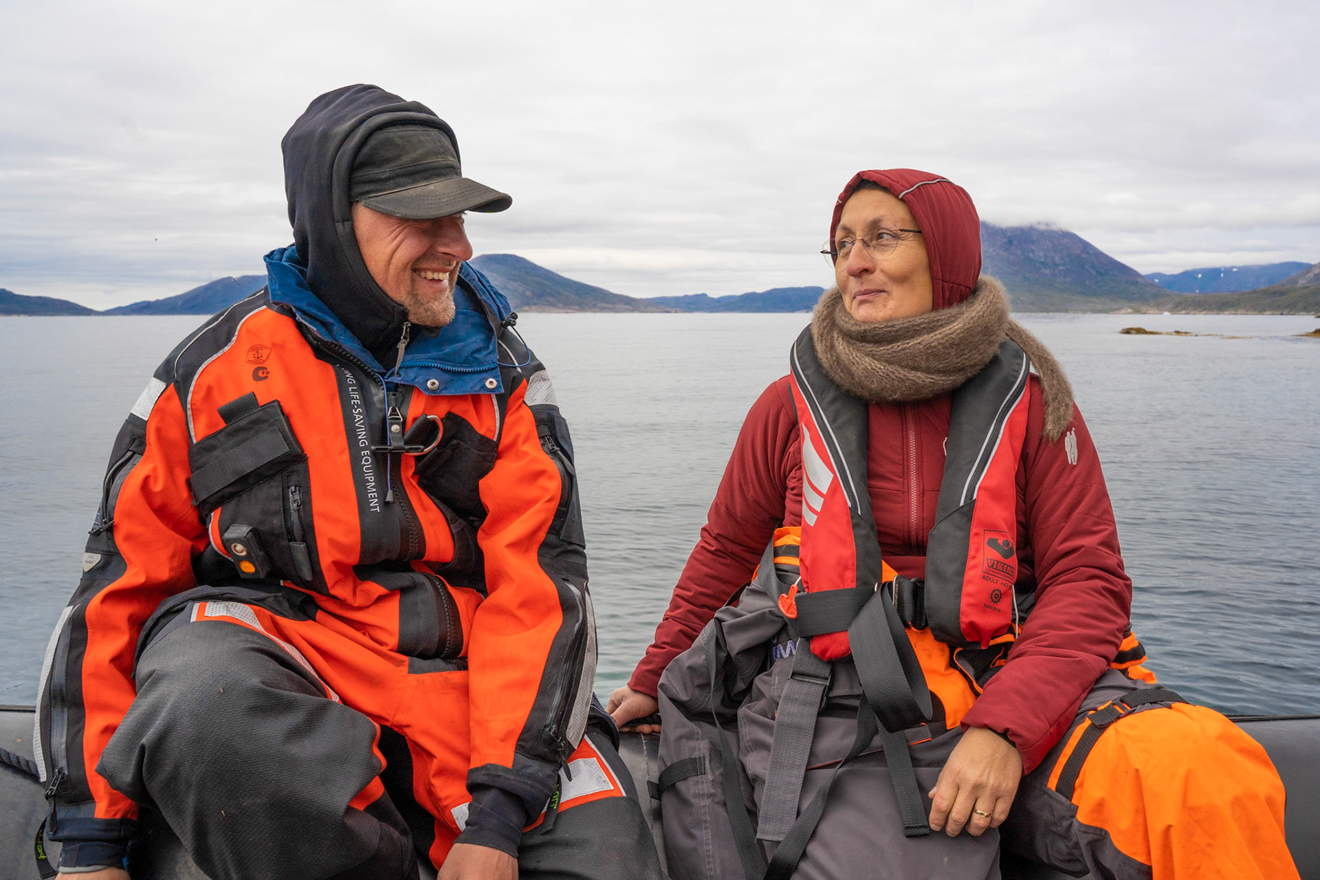 Christian, deputy director of Nunatta Katersugaasivia Allagaateqarfialu (Greenland National Museum &amp; Archives), and Arnaq, UNESCO Kujataa park ranger, on our journey to Hvalsey Church, the most well preserved Norse ruin in south Greenland. They took measurements of the ruin's structural interity, and I made a model of the area.
