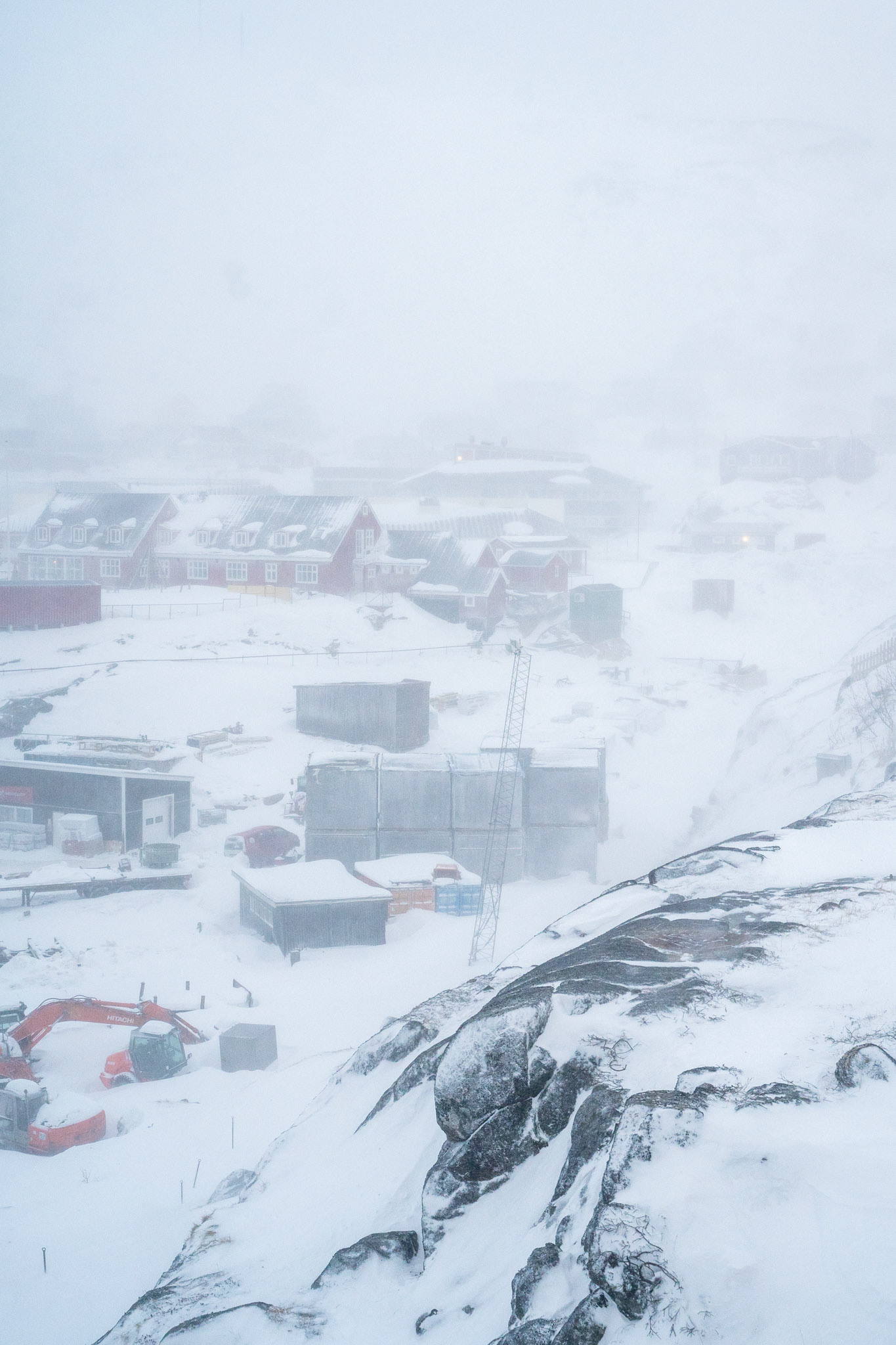White-out view from my window in Qaqortoq. Storms were common this time of year.