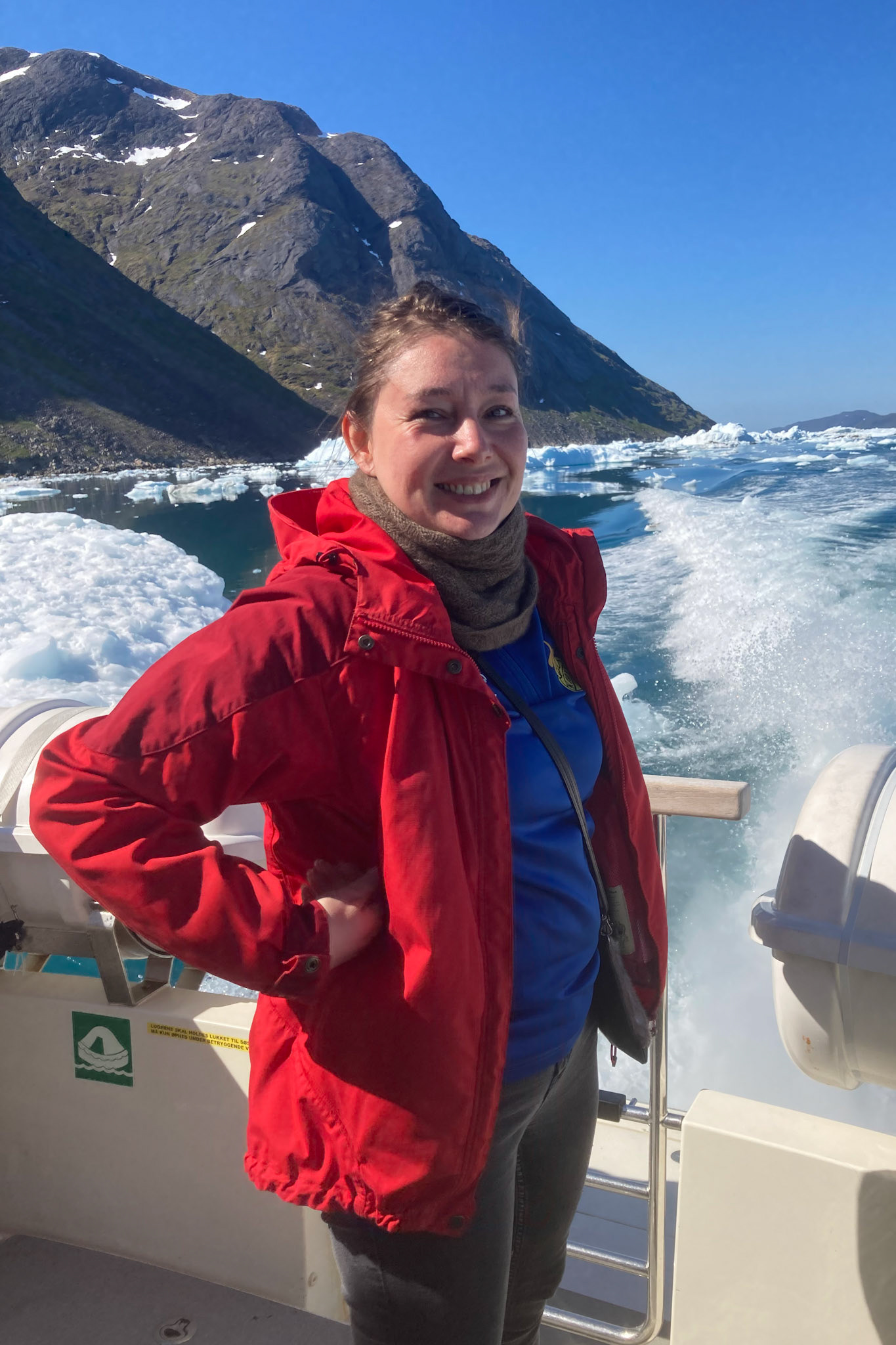 Iva on our way out to Narsarsuaq from Qaqortoq. It was quite the boat ride, as the spring ice (which breaks off the east coast and flows around the southern tip of Kalaallit Nunaat Greenland before flooding into the western fjords) had arrived. This is also the best time for seal hunting, as the seals move with the ice, and for polar bear sightings, with the polar bears following the seals on the ice floe before swimming and walking back east over the ice sheet. (Taken on my phone)