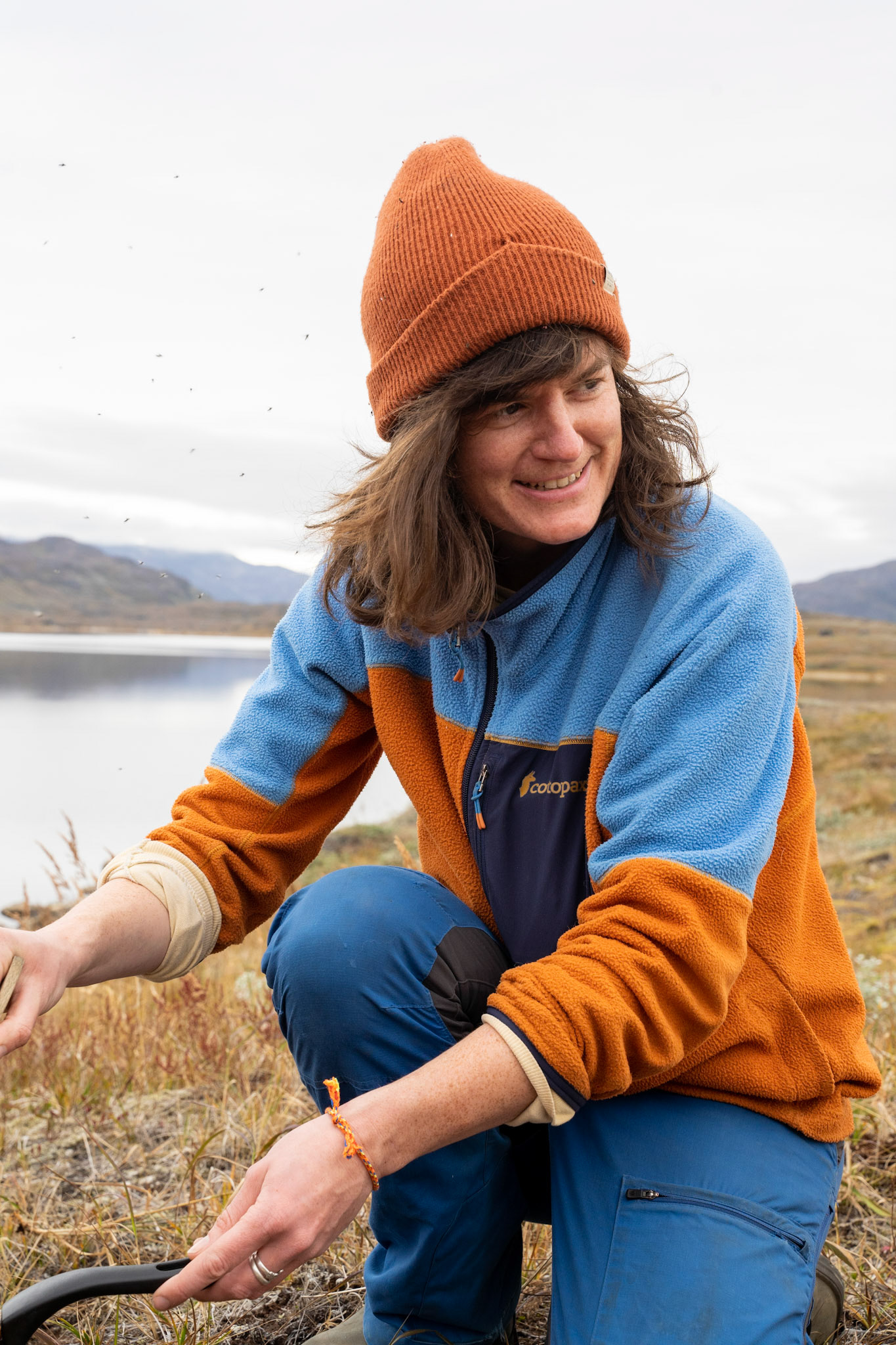 Ginny frying up some smoked reindeer.