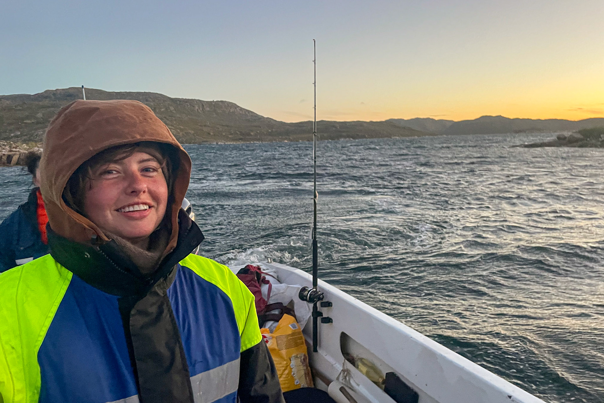 My face after we pushed ourselves through a small channel with a pole and broomstick. The trip to Isortoq took five hours. (Photo from Carson Brown)