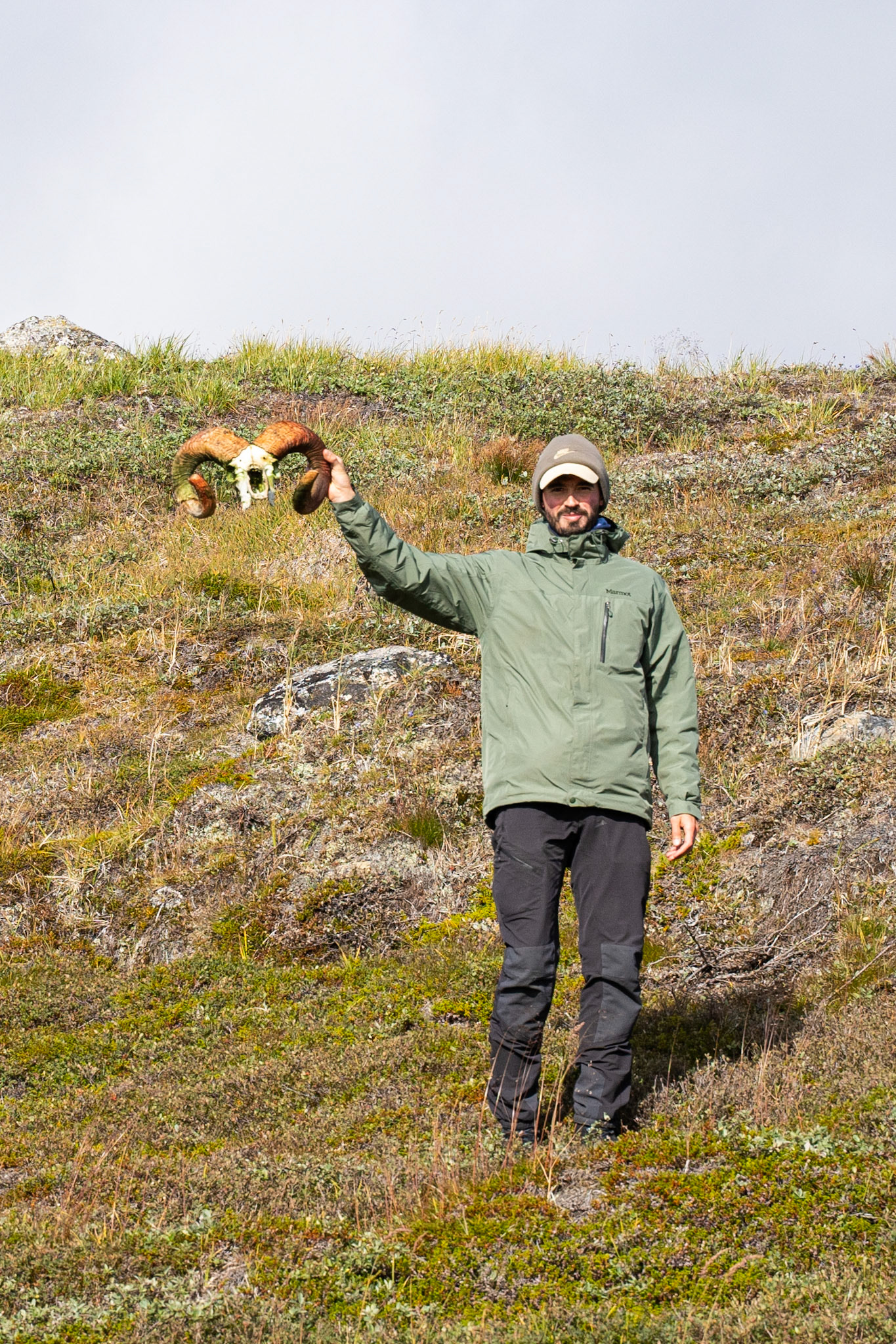 David keeping an eye out for all animal bones we came upon. Here's him with a sheep ram skull.