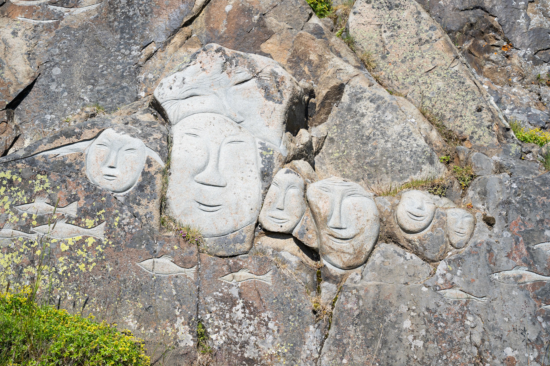 Carved sculpture in the Stone &amp; Man walk in Qaqortoq.