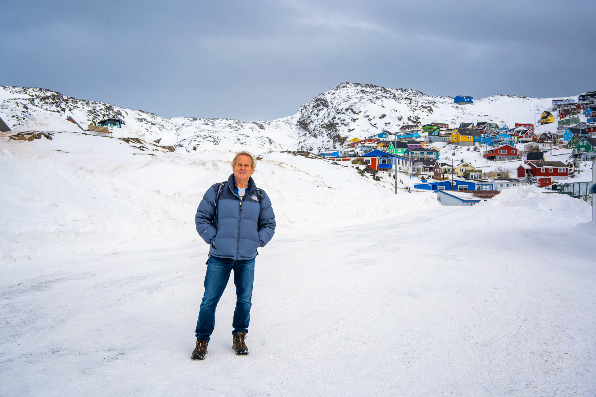 Dad in Qaqortoq, taking a hike around town on the first day!