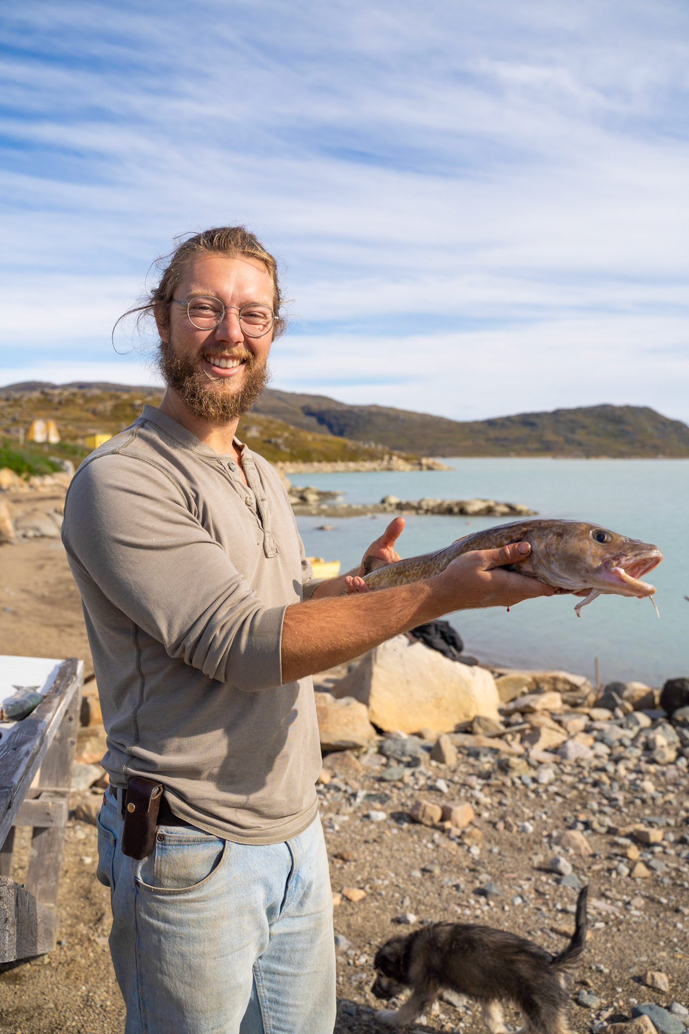 Carson with a netted fish we later fileted and made for dinner.