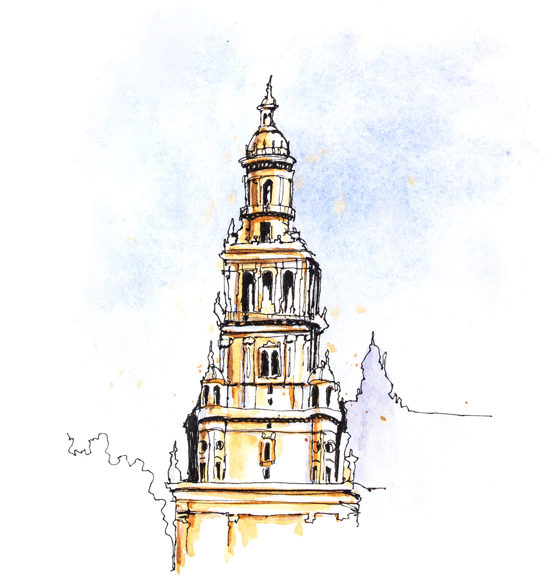 Urban Sketch von der Kathedrale von Sevilla mit Fineliner und Aquarell von Lisa Jentsch