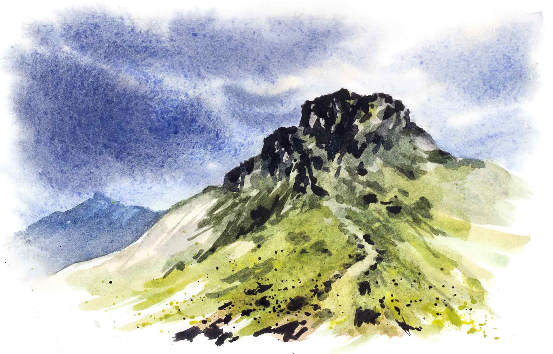 Berggipfel unter Gewitterhimmel