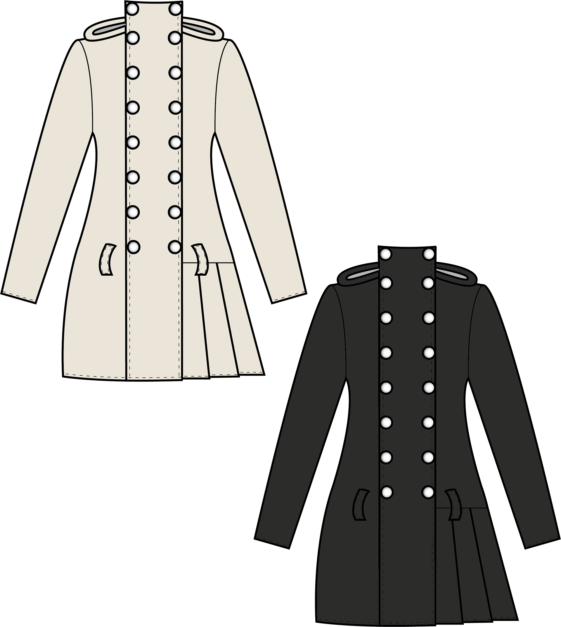 Double Breasted coat with pleats- Illustrator
