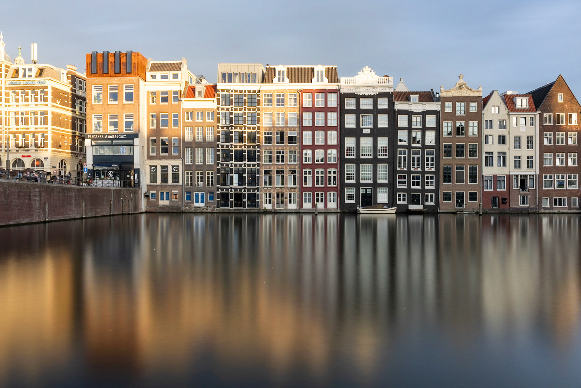 Long exposure of typical Amsterdam buildings at Damrak
