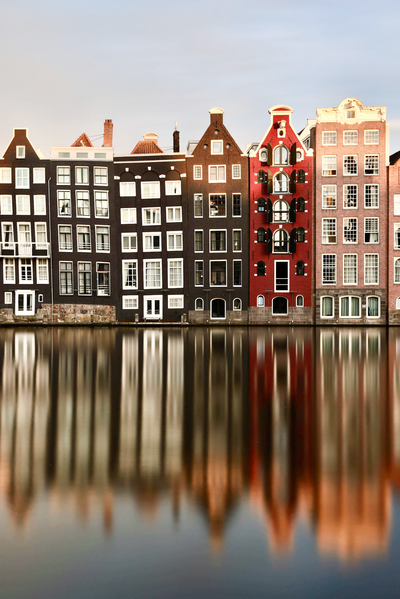 Long exposure of typical Amsterdam buildings at Damrak