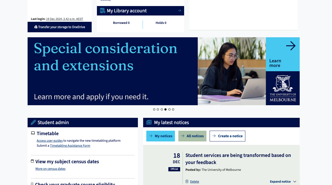 Final banner in-situ on the my.unimelb website