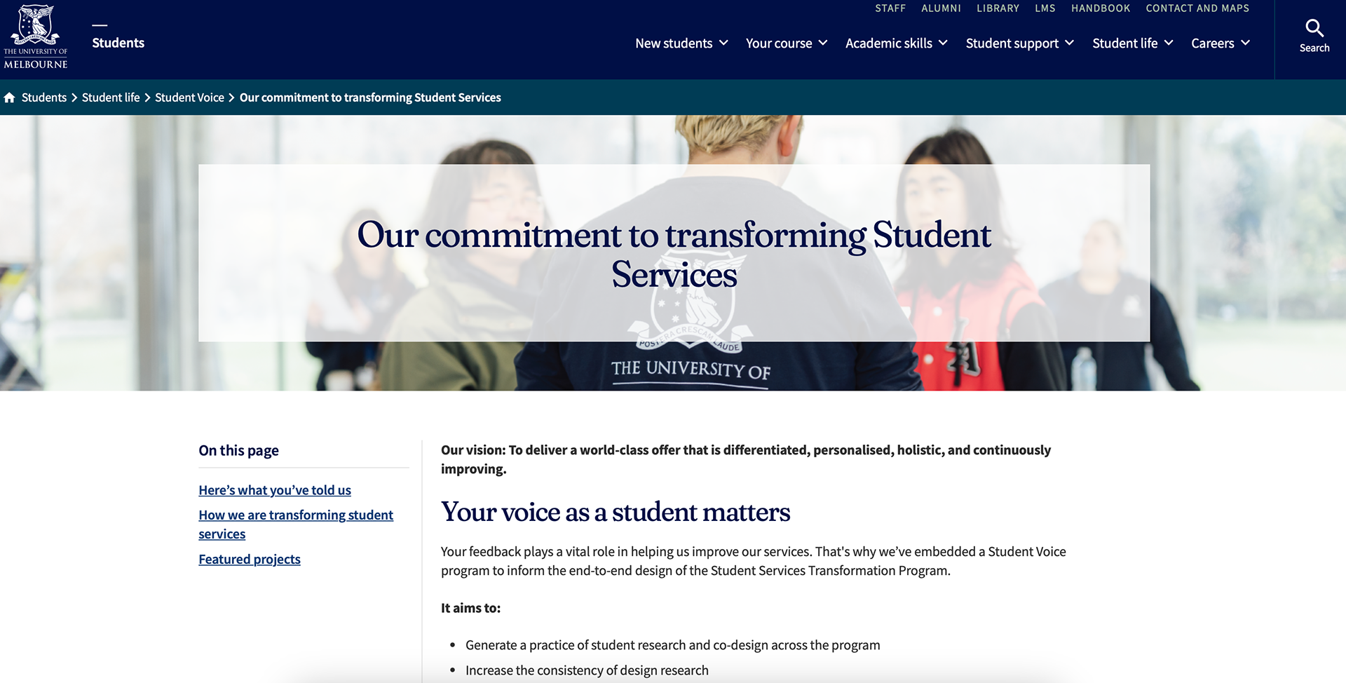 Actual campaign launched on the students.unimelb website