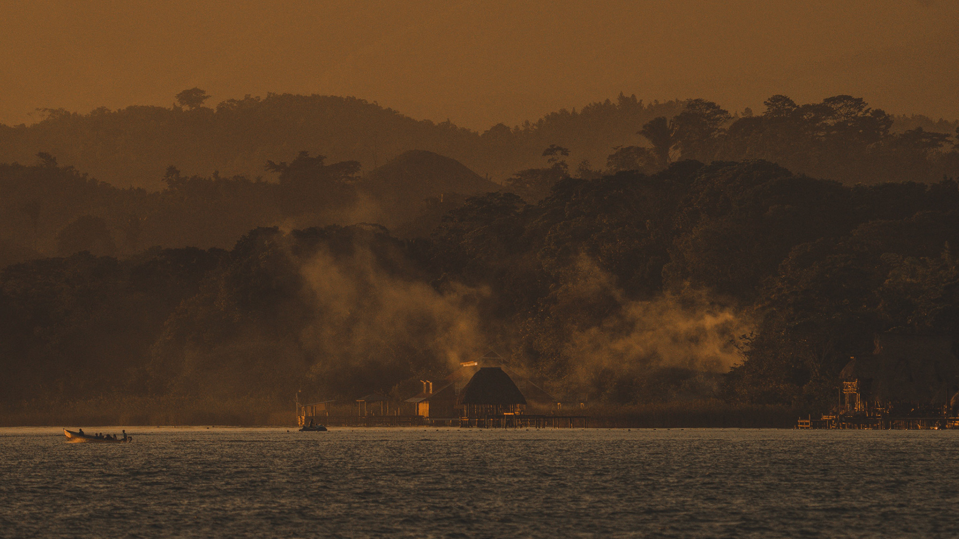 Sunset from Río Dulce Lake.