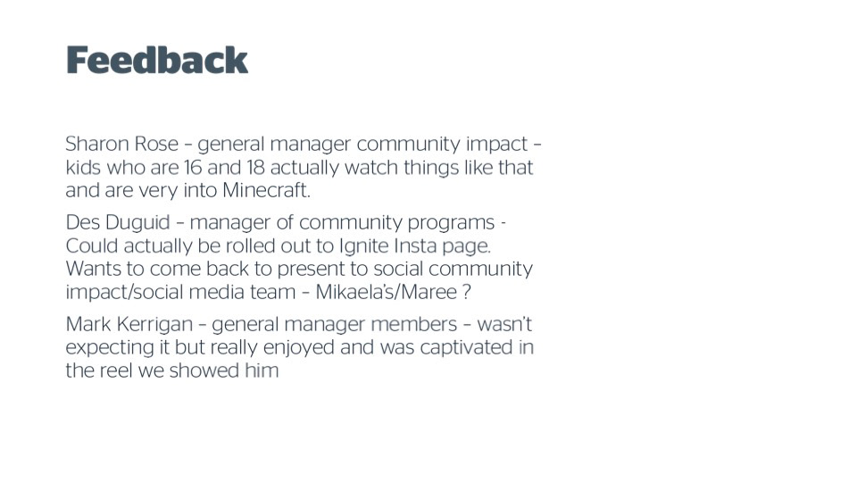 Stakeholder's feedback from pitch presentation