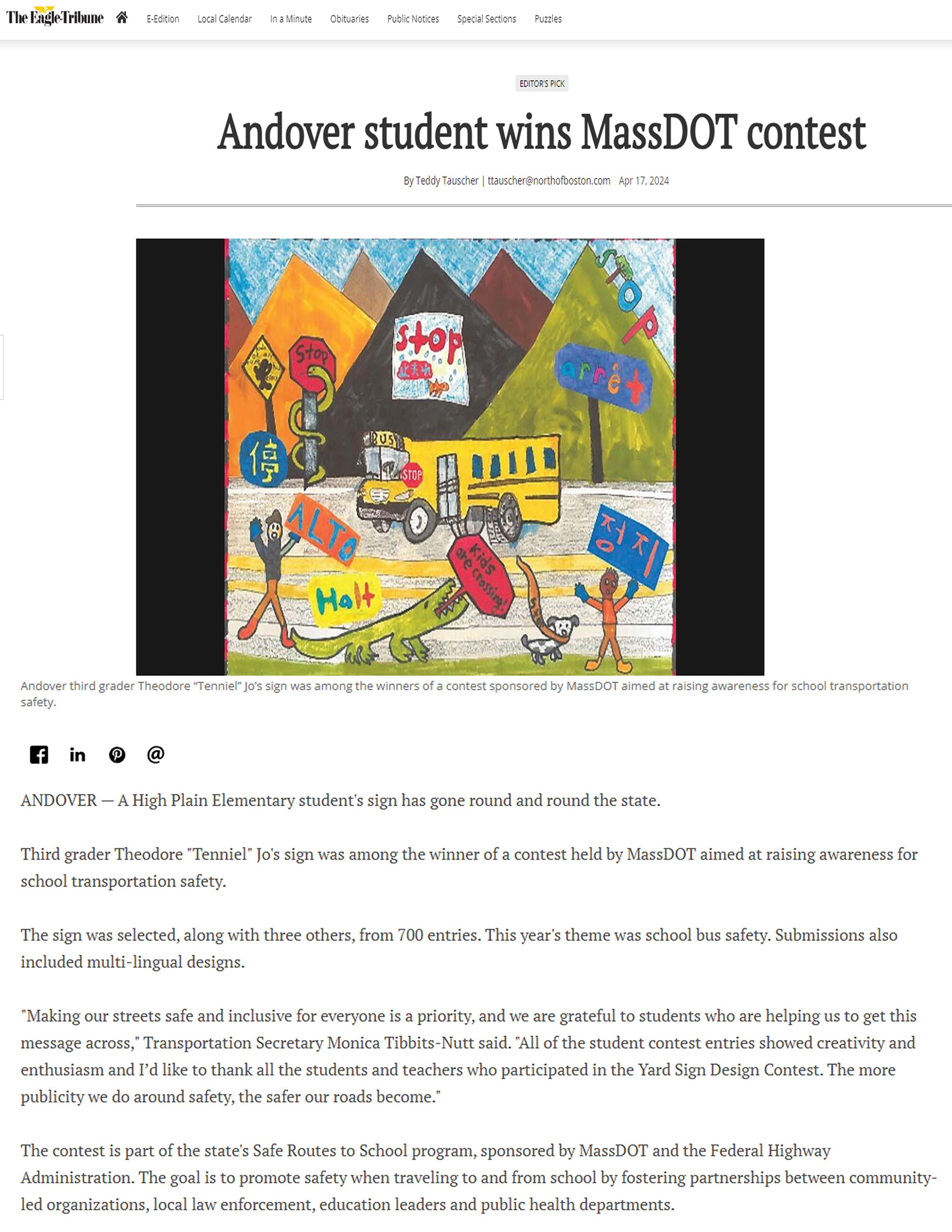 2024 MASSDOT Yard Sign Contest Winner (Eagle Tribune)