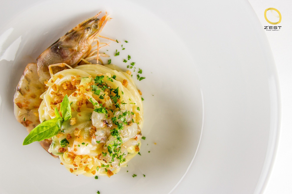 Spaghetto di Gragnano e crudo di gambero.