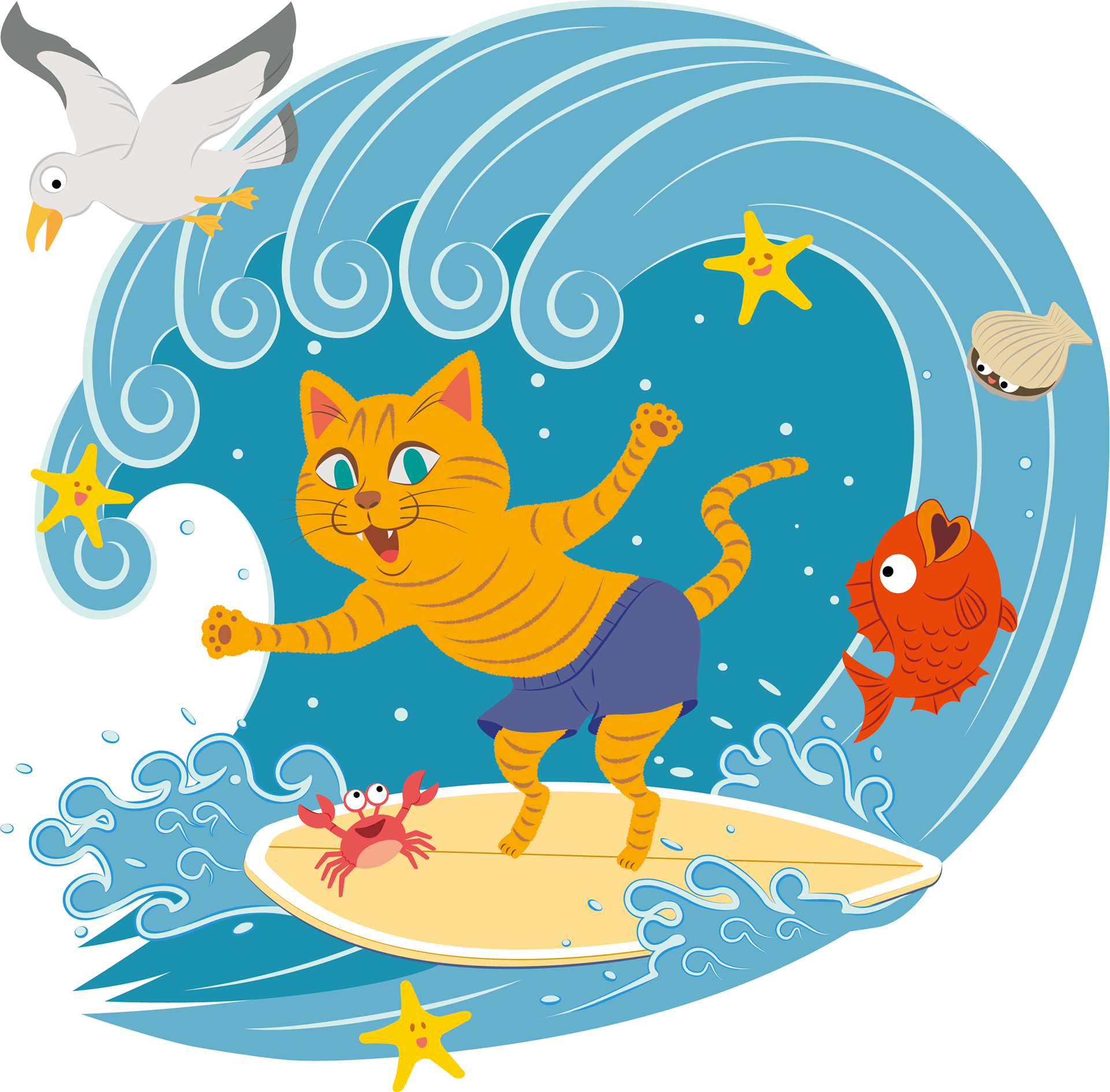 Surfing cat