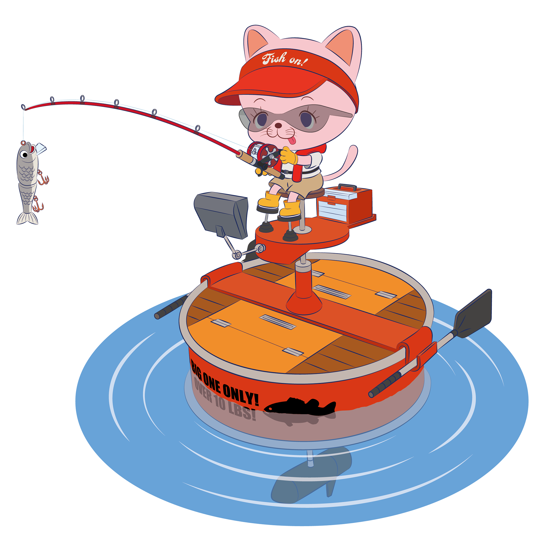 Cat fishing for bass in a boat