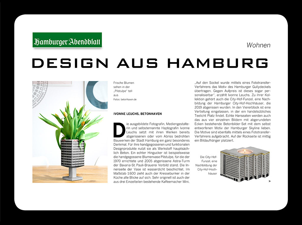 Astraturm Hamburg Beton Blumenvase "Pilstulpe"