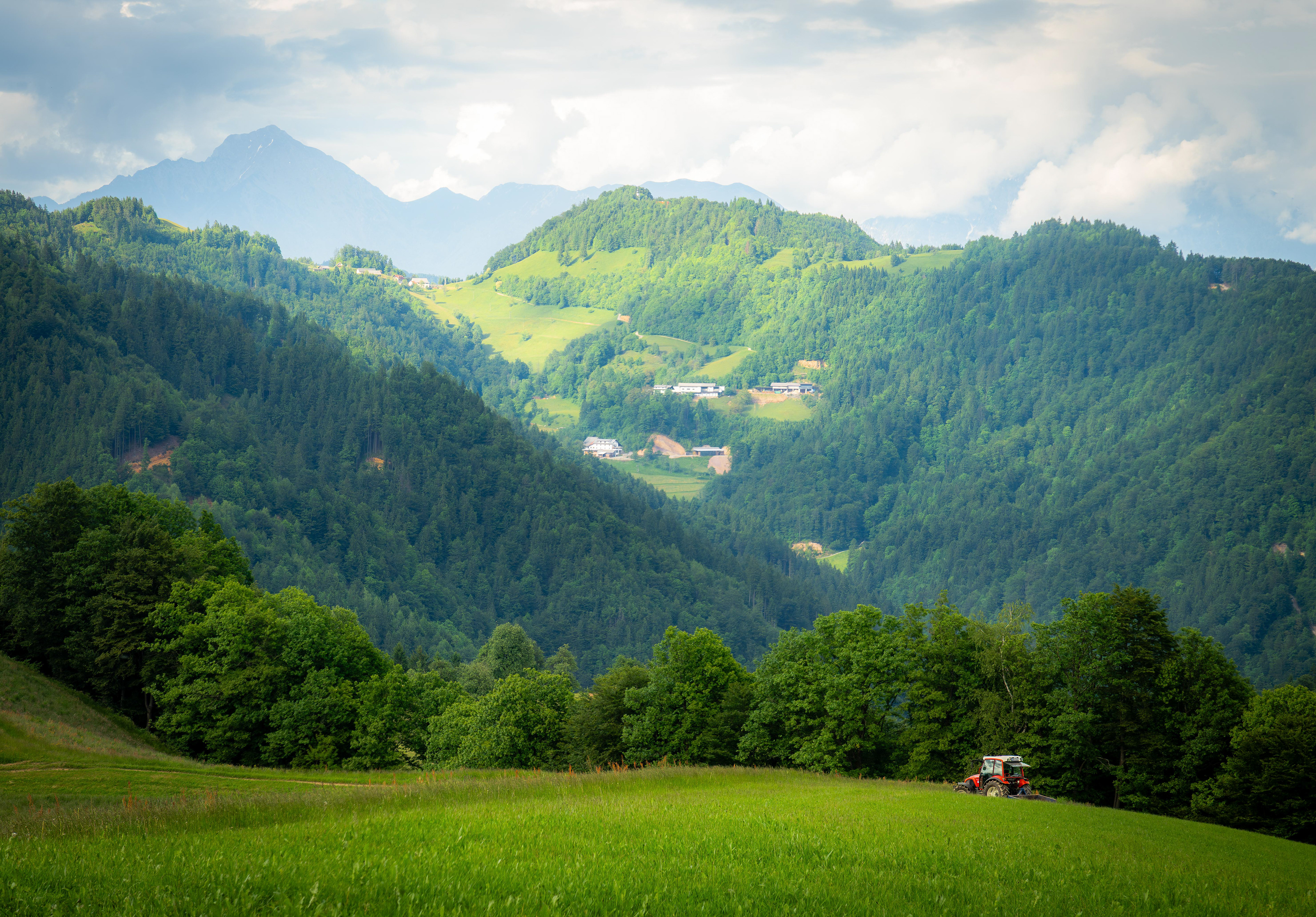 Slovenian Countryside trapped in fog and clouds