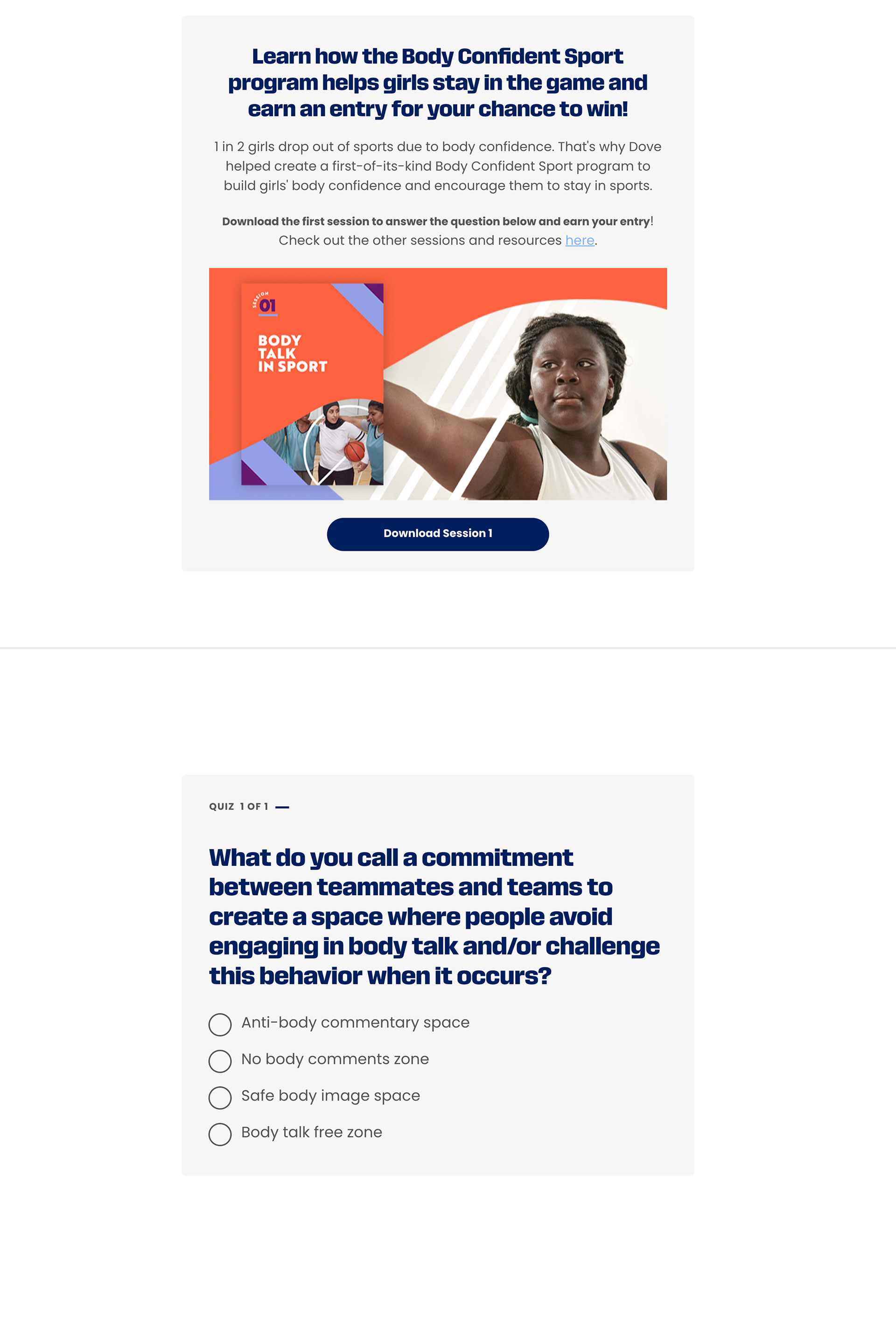 Dove Referral and Quiz Question