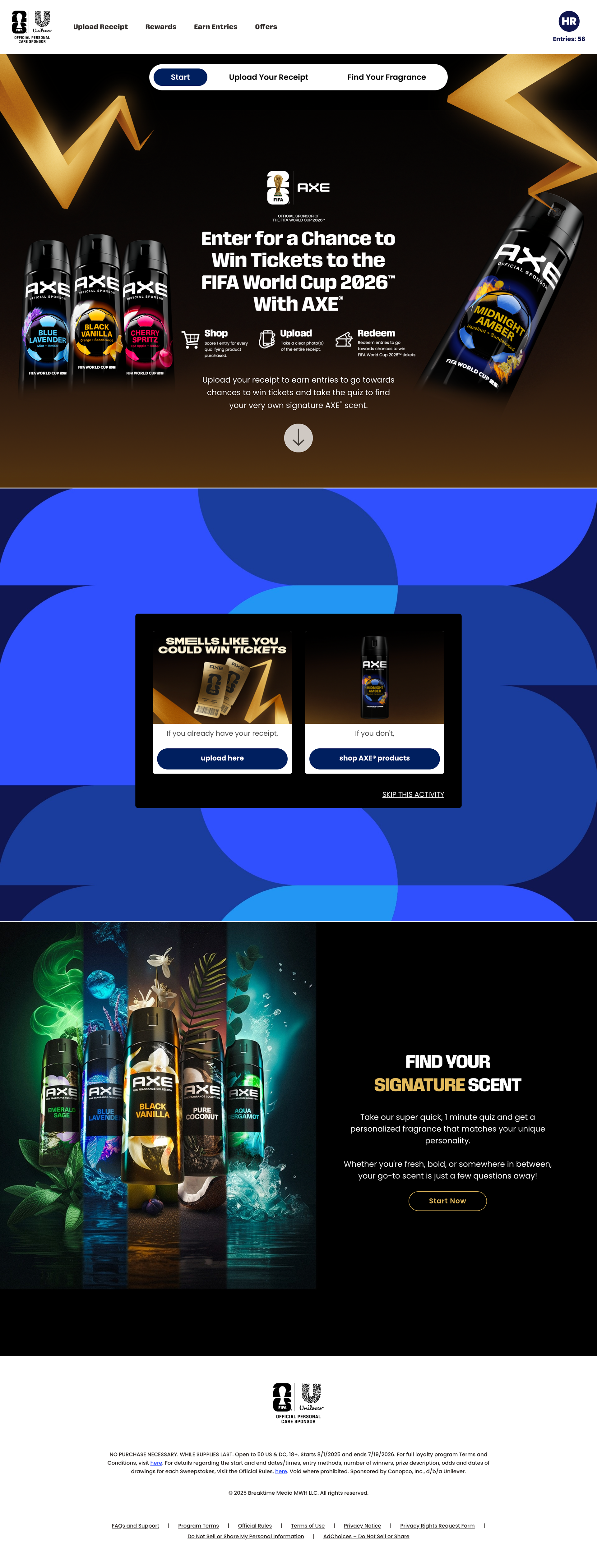 Axe Brand Page for Unilever FIFA World Cup Loyalty program