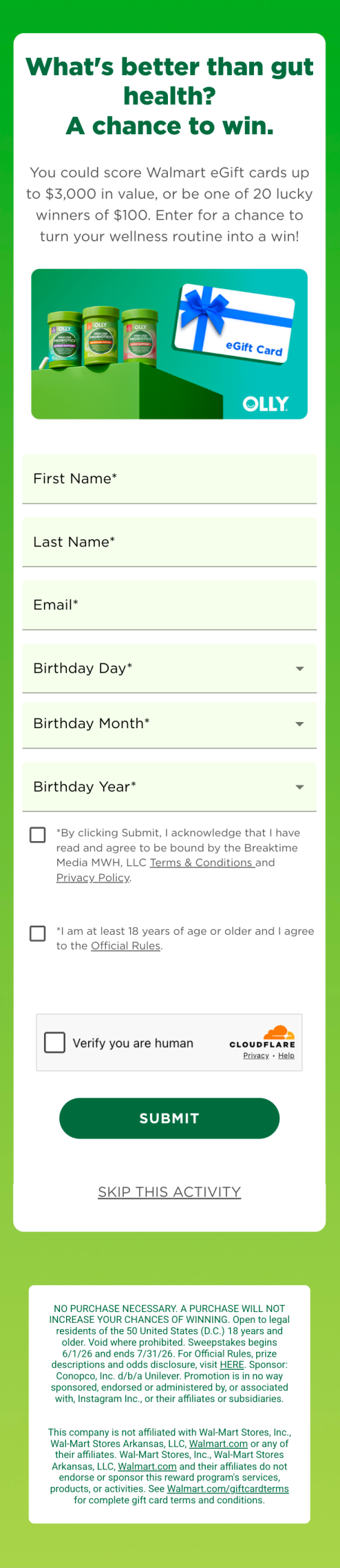 Sweepstakes Entry on Mobile