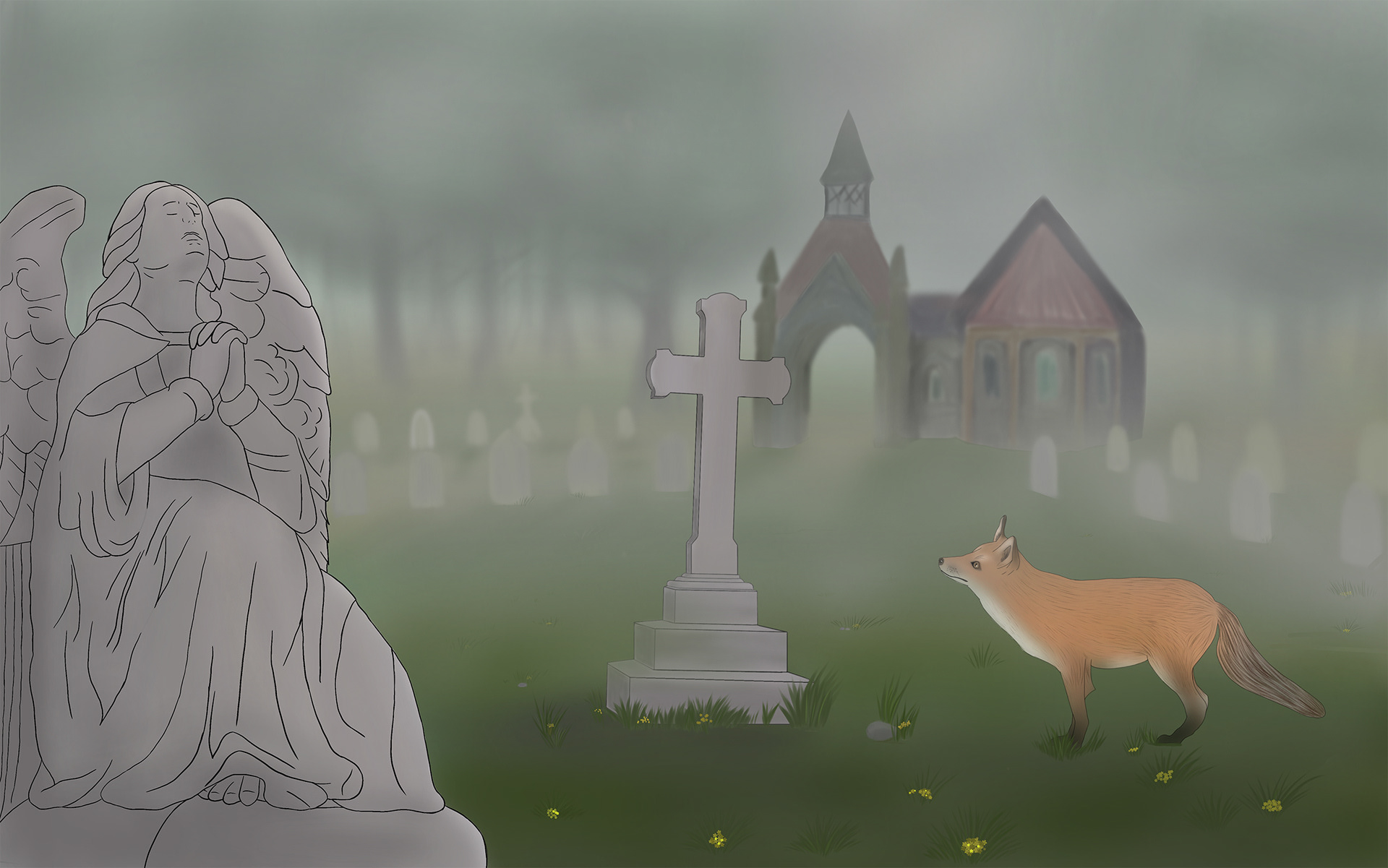 'The Fox in the Graveyard' - Created in collaboration with 'It's Freezing in LA' - Interactive Web page - Medium: Procreate