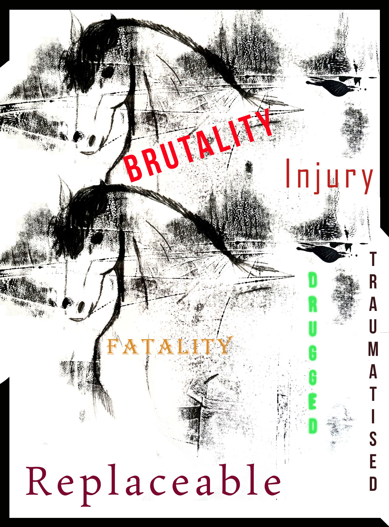 'Horse Racing Brutalities' - Medium: Monoprint & Photoshop