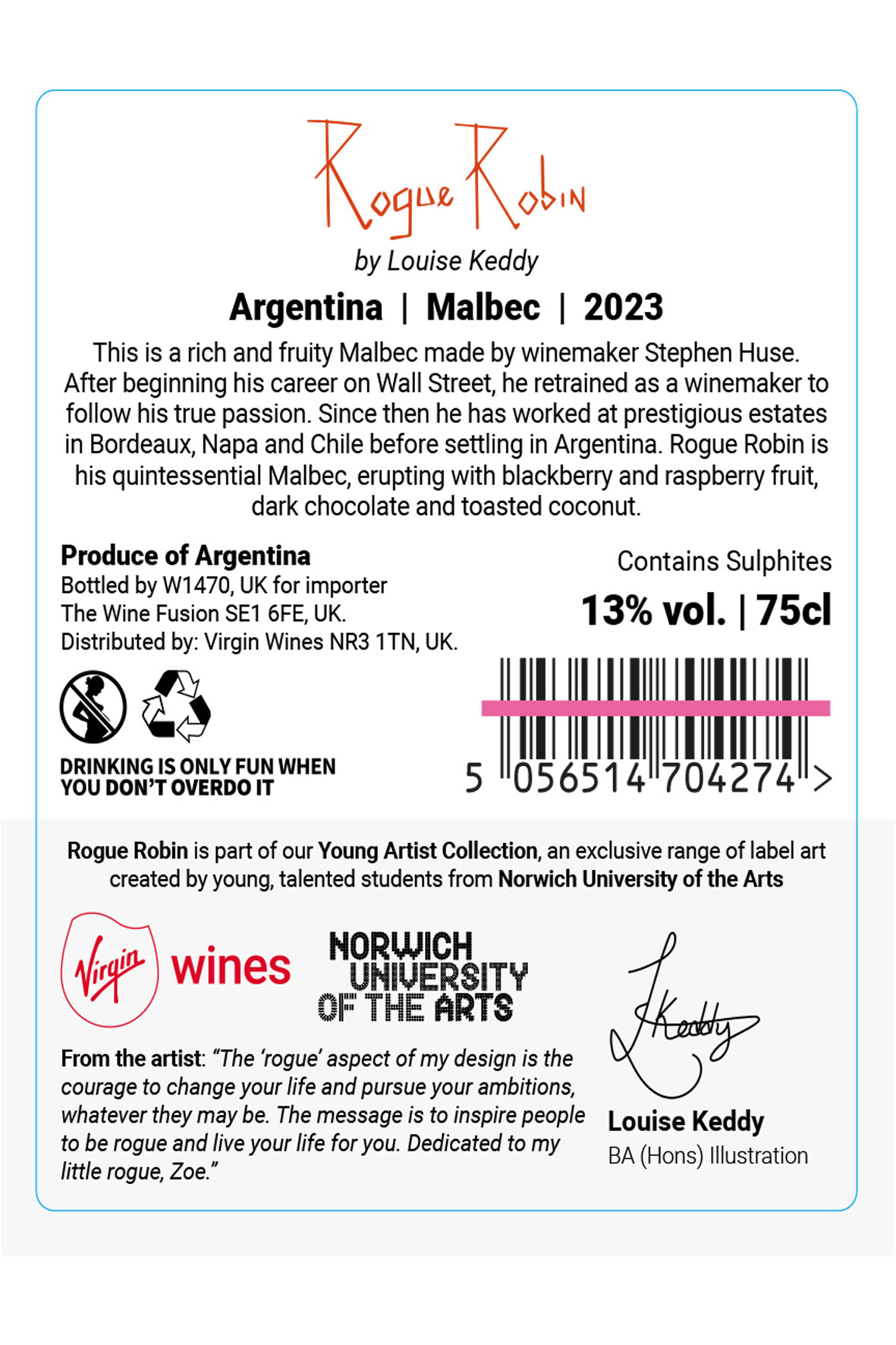 Virgin Wines Commission - Wine Bottle Label - My Statement, typography, & Signature