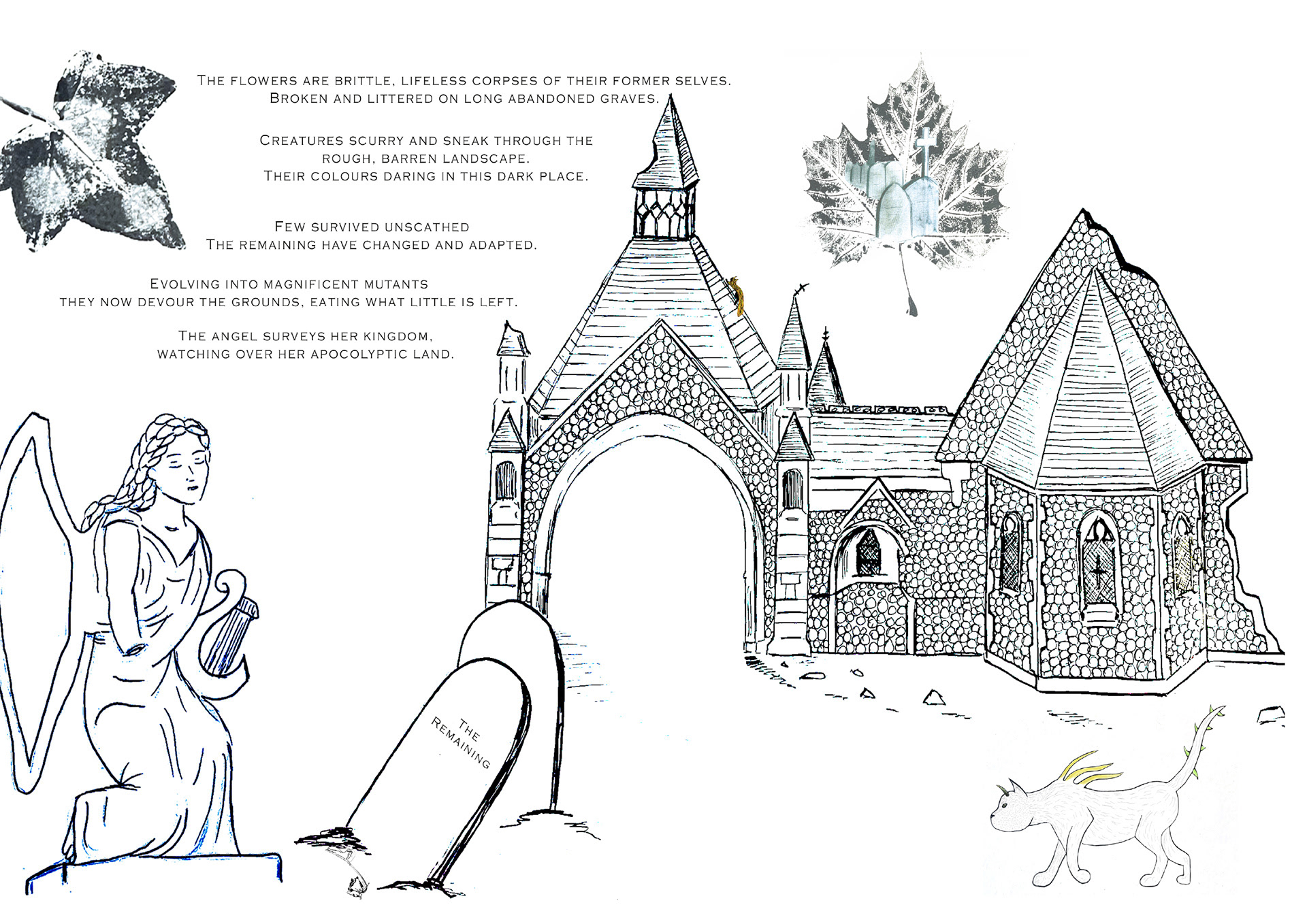 'The Cemetery' - Collaboration with 'It's Freezing in LA' - Medium: Fine liner, Monoprint, & Photoshop