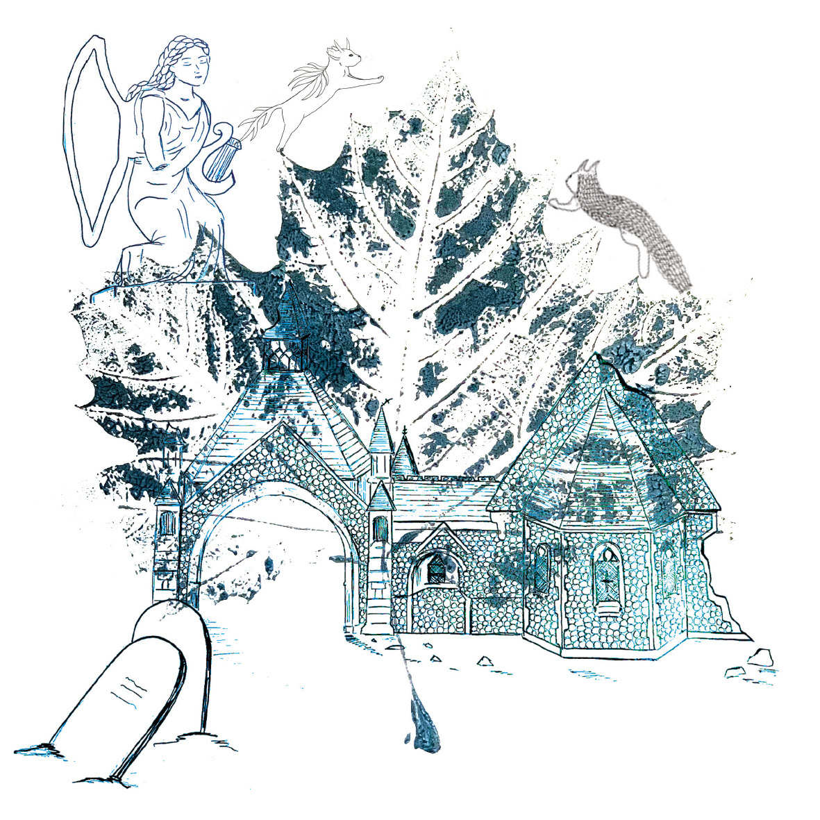 'The Cemetery' - Collaboration with 'It's Freezing in LA' - Medium: Fine liner, Monoprint, & Photoshop