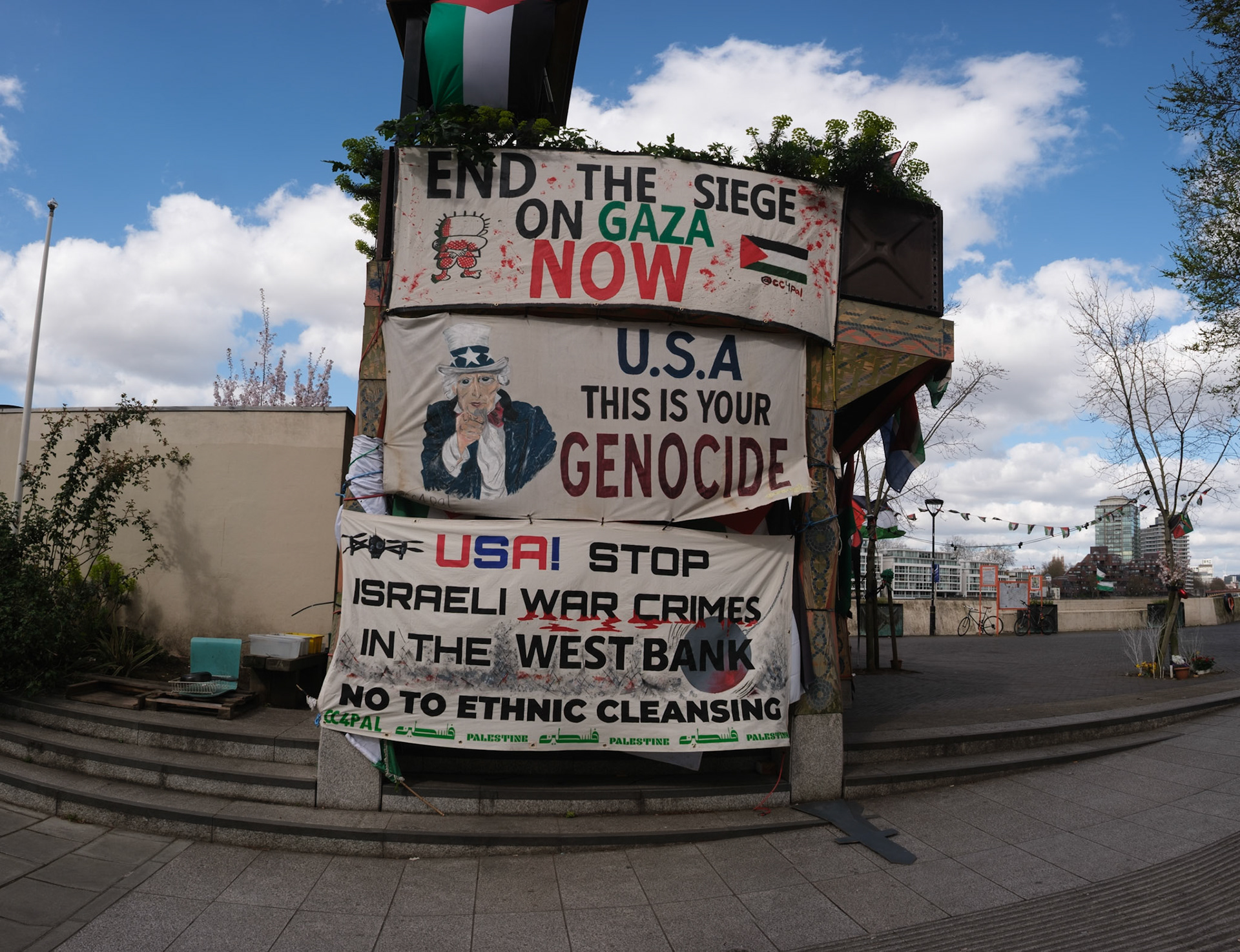 Protest camp outside the US embassy in London