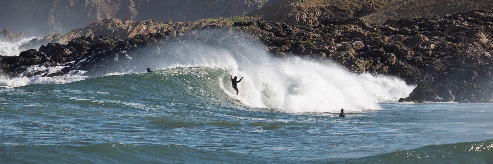 Surfers at Coldingham Bay
