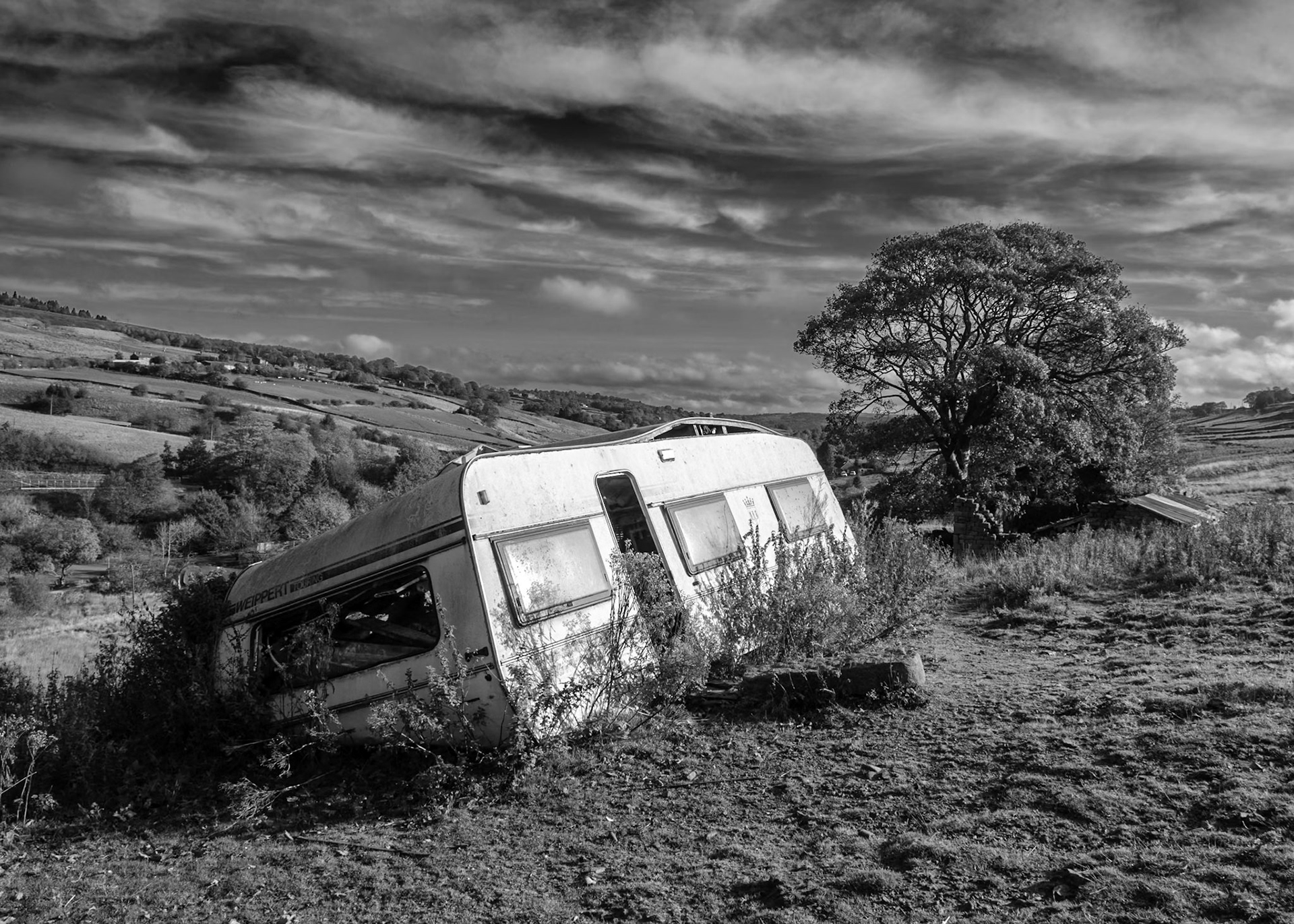 Abandoned caravan above Stanbury