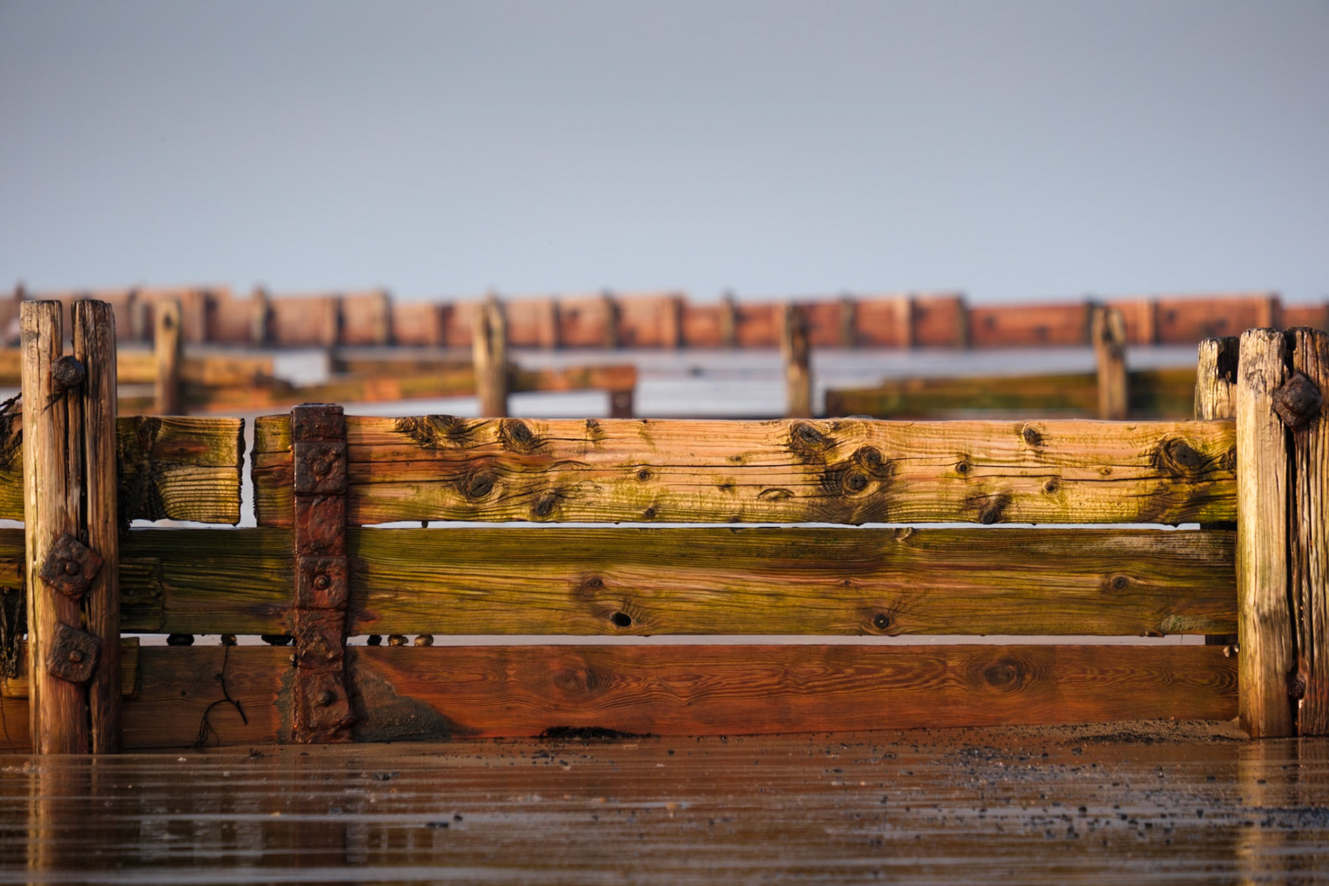 Groyne in evening sun on Alnmouth beach