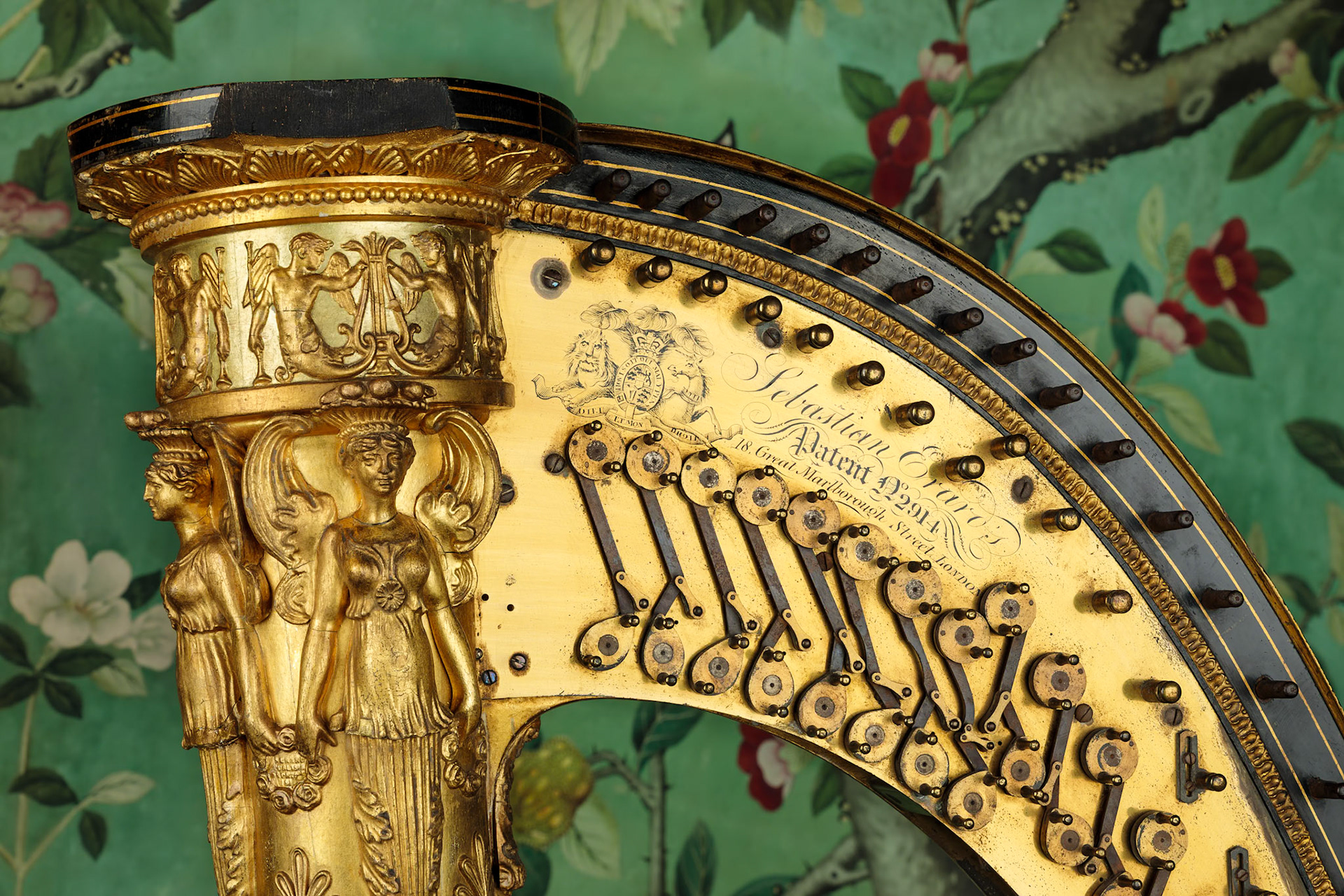 Detail of a harp made by Sébastien Érard, circa early 1800s, courtesy of The Abbotsford Trust, Abbotsford, Melrose