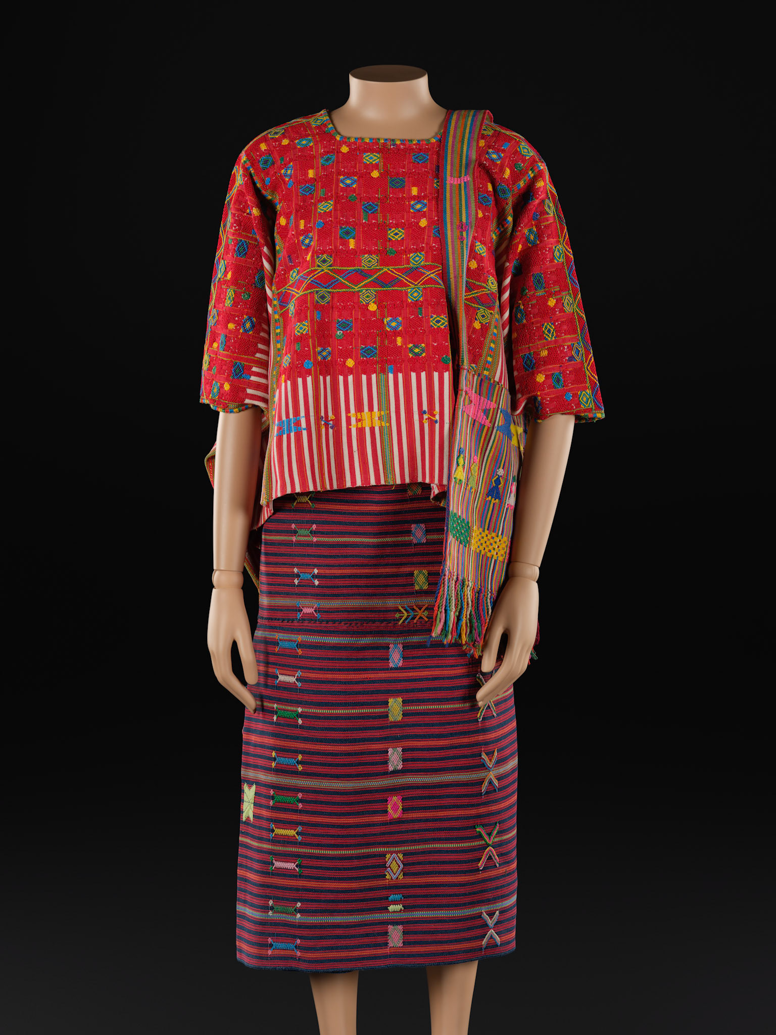 V.2024.103.1; V.2024.103.2; V.2024.103.6, huipil, skirt and bag, Guatemala, © National Museums Scotland