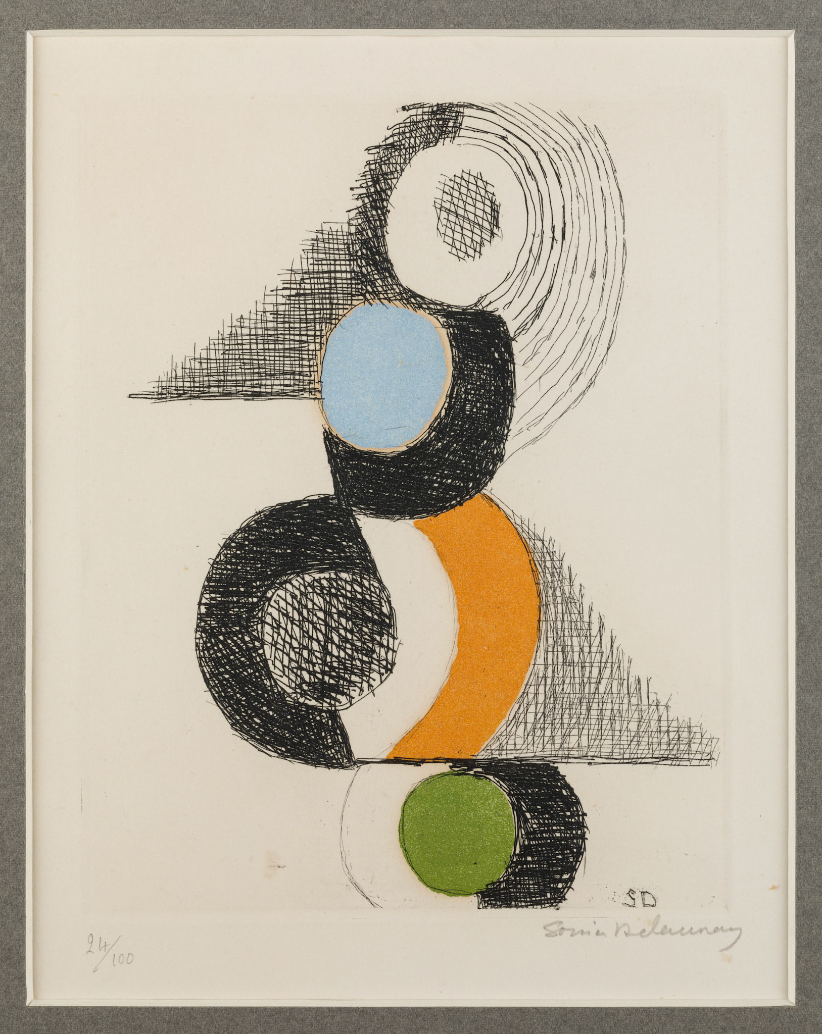 Untitled aquatint etching by Sonia Delaunay, courtesy of Kettle's Yard, University of Cambridge