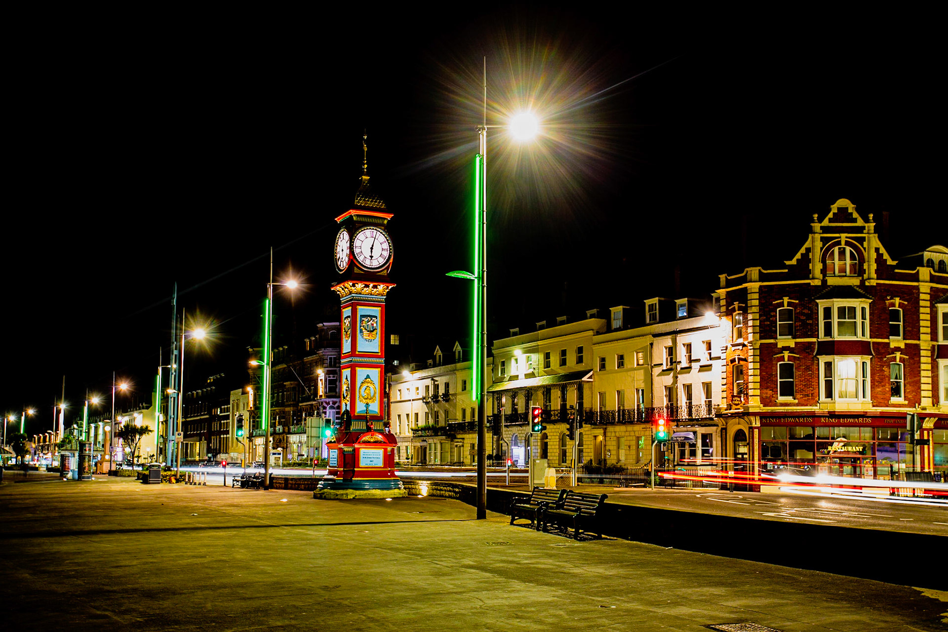 Weymouths Famous Clock in  winter at Night