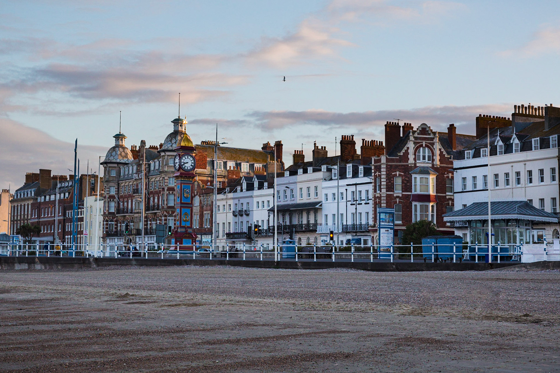 Weymouth Seafront in early Summer the clock